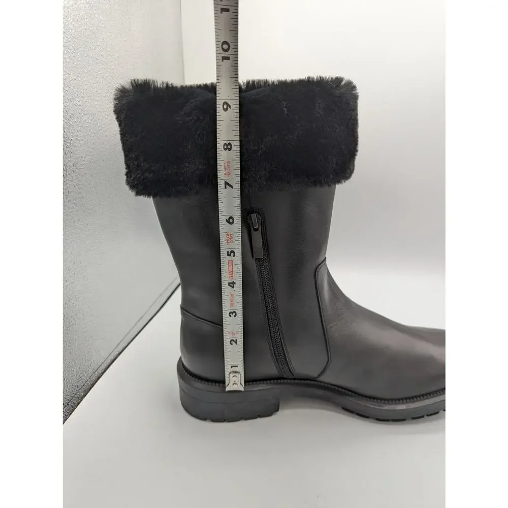 Aquatalia LaCie Black Faux Fur Lug Sole Leather Boots Water Resistant 10.5